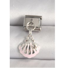 316L Çelik Gümüş Renk Pembe Deniz Kabuğu Model Zirkon Taş Detay Nomination Charm - TJ-BC1257