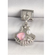 316L Çelik Gümüş Renk Zirkon Taşlı Pembe Mineli Kalp Detay Nomination Charm - TJ-BC1259