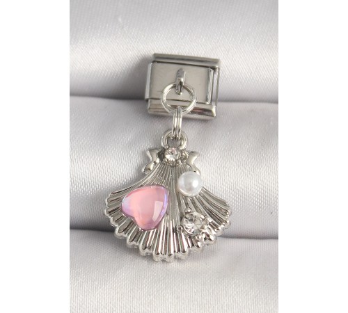 316L Çelik Gümüş Renk Zirkon Taşlı Pembe Mineli Kalp Detay Nomination Charm - TJ-BC1259