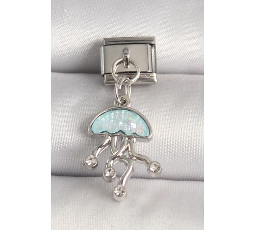 316L Çelik Gümüş Renk Mavi Mineli Deniz Anası Model Zirkon Taş Detaylı Nomination Charm - TJ-BC1262