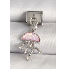 316L Çelik Gümüş Renk Pembe Mineli Deniz Anası Model Zirkon Taş Detaylı Nomination Charm - TJ-BC1263