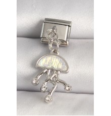 316L Çelik Gümüş Renk Beyaz Mineli Deniz Anası Model Zirkon Taş Detaylı Nomination Charm - TJ-BC1264