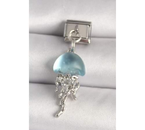 316L Çelik Gümüş Renk Mavi Mineli Deniz Anası Model Nomination Charm - TJ-BC1265