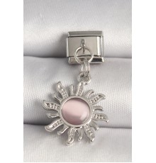 316L Çelik Gümüş Renk Pembe Mineli Güneş Model Nomination Charm - TJ-BC1266