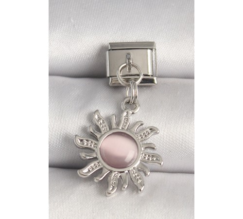 316L Çelik Gümüş Renk Pembe Mineli Güneş Model Nomination Charm - TJ-BC1266