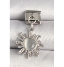 316L Çelik Gümüş Renk Beyaz Mineli Güneş Model Nomination Charm - TJ-BC1267