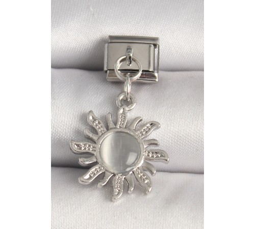 316L Çelik Gümüş Renk Beyaz Mineli Güneş Model Nomination Charm - TJ-BC1267