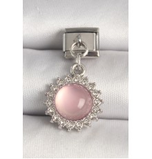 316L Çelik Gümüş Renk Pembe Mineli Zirkon Taşlı Güneş Model Nomination Charm - TJ-BC1268