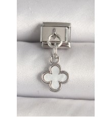 316L Çelik Gümüş Renk Beyaz Mineli Yonca Model Nomination Charm - TJ-BC1269