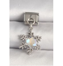 316L Çelik Gümüş Renk Zirkon Taşlı Kar Tanesi Model Nomination Charm - TJ-BC1271