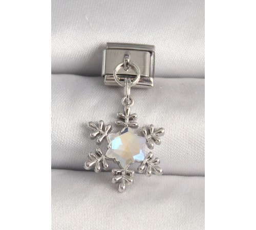 316L Çelik Gümüş Renk Zirkon Taşlı Kar Tanesi Model Nomination Charm - TJ-BC1271