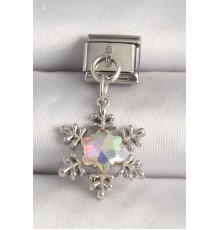 316L Çelik Gümüş Renk Hologram Mineli Kar Tanesi Model Nomination Charm - TJ-BC1272