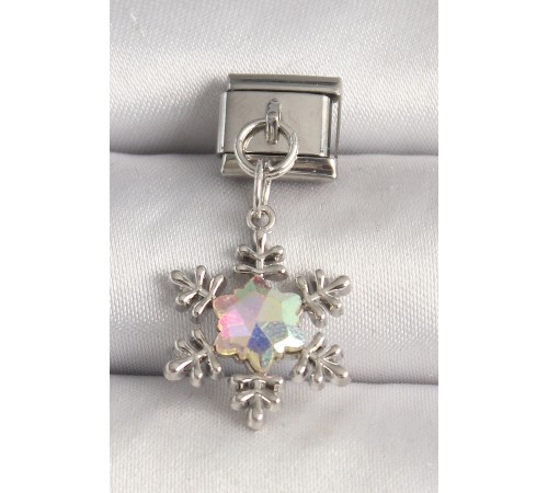 316L Çelik Gümüş Renk Hologram Mineli Kar Tanesi Model Nomination Charm - TJ-BC1272