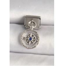316L Çelik Gümüş Renk Mavi Taş Detaylı Pusula Model Nomination Charm - TJ-BC1273