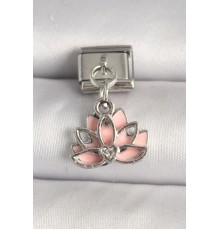 316L Çelik Gümüş Renk Pembe Lotus Model Zirkon Taş Detaylı Nomination Charm - TJ-BC1274