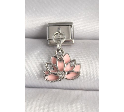 316L Çelik Gümüş Renk Pembe Lotus Model Zirkon Taş Detaylı Nomination Charm - TJ-BC1274