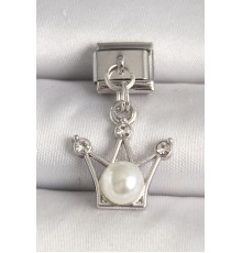 316L Çelik Gümüş Renk Zirkon Taşlı Taç Model İnci Detay Nomination Charm - TJ-BC1275