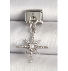 316L Çelik Gümüş Renk Zirkon Taşlı İnci Detay Kuzey Yıldız Model Nomination Charm - TJ-BC1276