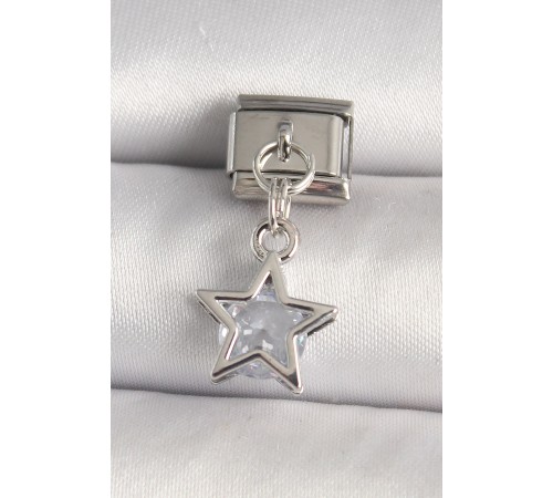 316L Çelik Gümüş Renk Zirkon Taşlı Yıldız Model Nomination Charm - TJ-BC1277