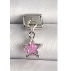 316L Çelik Gümüş Renk Pembe Zirkon Taşlı Yıldız Model Nomination Charm - TJ-BC1278