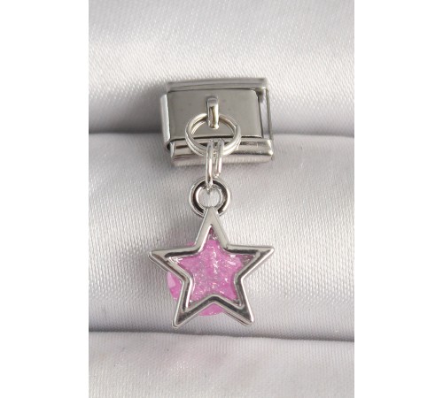 316L Çelik Gümüş Renk Pembe Zirkon Taşlı Yıldız Model Nomination Charm - TJ-BC1278