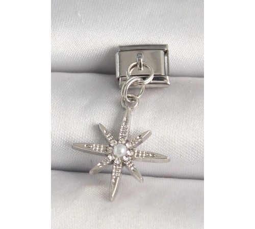 316L Çelik Gümüş Renk Zirkon Taşlı İnci Detay Yıldız Model Nomination Charm - TJ-BC1281