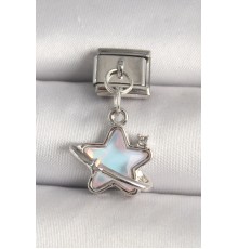 316L Çelik Gümüş Renk Mavi Mineli Yıldız Model Zirkon Taş Detay Nomination Charm - TJ-BC1282