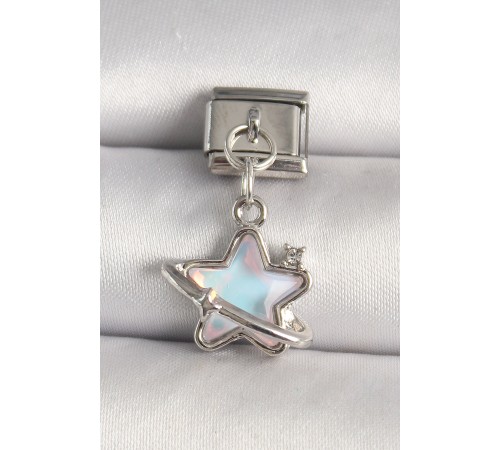 316L Çelik Gümüş Renk Mavi Mineli Yıldız Model Zirkon Taş Detay Nomination Charm - TJ-BC1282