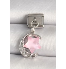 316L Çelik Gümüş Renk Hilal Pembe Mineli Yıldız Model Nomination Charm - TJ-BC1283