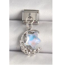 316L Çelik Gümüş Renk Hilal Mavi Mineli Yıldız Model Nomination Charm - TJ-BC1284