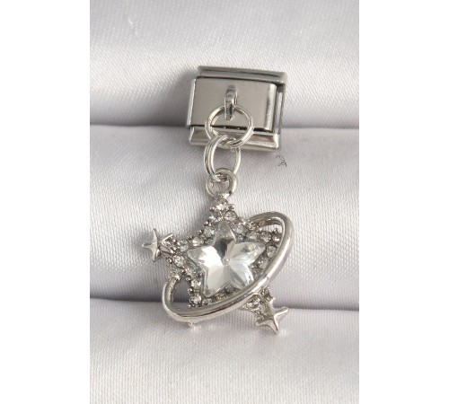 316L Çelik Gümüş Renk Zirkon Taşlı Yıldız Model Nomination Charm - TJ-BC1285