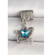 316L Çelik Gümüş Renk Mavi Zirkon Taşlı Yıldız Model Nomination Charm - TJ-BC1286