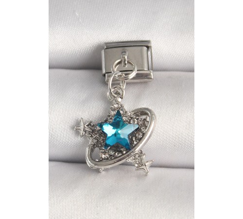 316L Çelik Gümüş Renk Mavi Zirkon Taşlı Yıldız Model Nomination Charm - TJ-BC1286