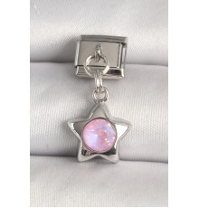 316L Çelik Gümüş Renk Pembe Zirkon Taşlı Yıldız Model Nomination Charm - TJ-BC1287