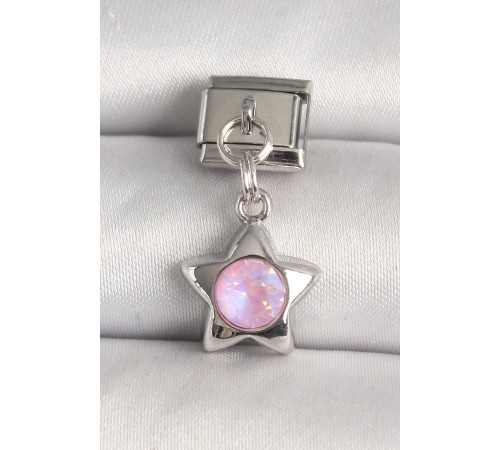 316L Çelik Gümüş Renk Pembe Zirkon Taşlı Yıldız Model Nomination Charm - TJ-BC1287