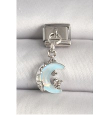 316L Çelik Gümüş Renk Mavi Mineli Hilal Model Zirkon Taş Detay Nomination Charm - TJ-BC1288