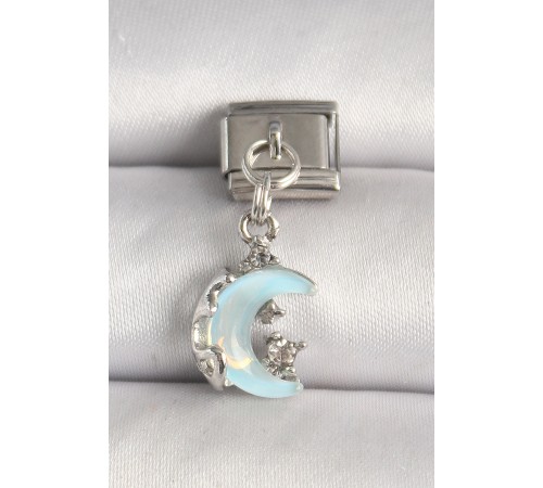 316L Çelik Gümüş Renk Mavi Mineli Hilal Model Zirkon Taş Detay Nomination Charm - TJ-BC1288