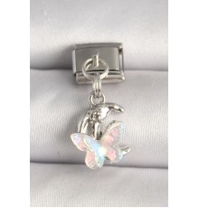 316L Çelik Gümüş Renk Zirkon Taşlı Hilal Beyaz Mineli Model Nomintaion Charm - TJ-BC1290