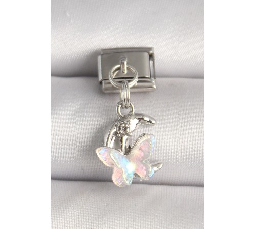 316L Çelik Gümüş Renk Zirkon Taşlı Hilal Beyaz Mineli Model Nomintaion Charm - TJ-BC1290