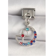 316L Çelik Gümüş Renk Renkli Zirkon Taşlı Yıldız Model Nomination Charm - TJ-BC1291