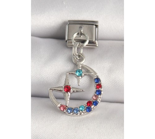 316L Çelik Gümüş Renk Renkli Zirkon Taşlı Yıldız Model Nomination Charm - TJ-BC1291