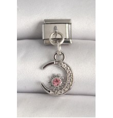 316L Çelik Gümüş Renk Zirkon Taşlı Hilal Model Nomination Charm - TJ-BC1292