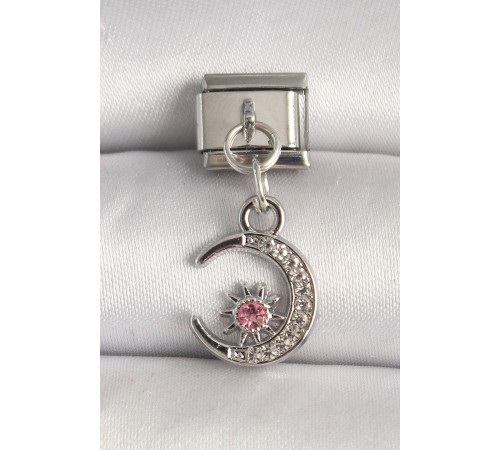 316L Çelik Gümüş Renk Zirkon Taşlı Hilal Model Nomination Charm - TJ-BC1292