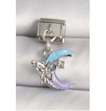 316L Çelik Gümüş Renk Mor Mavi Mix Mineli Hilal Figür Zirkon Taş Detaylı Nomination Charm - TJ-BC1293