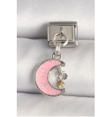 316L Çelik Gümüş Renk Pembe Simli Hilal Model Sallantı Detay Nomination Charm - TJ-BC1294