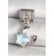 316L Çelik Gümüş Renk Zirkon Taşlı Mavi Mineli Yıldız Model Nomination Charm - TJ-BC1295