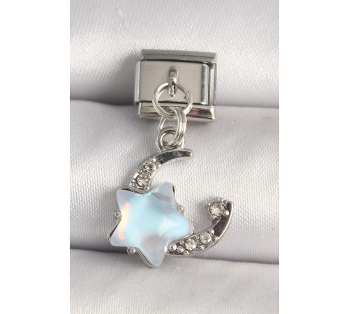 316L Çelik Gümüş Renk Zirkon Taşlı Mavi Mineli Yıldız Model Nomination Charm - TJ-BC1295