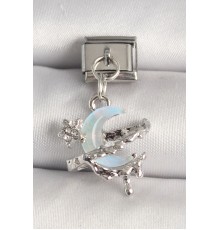 316L Çelik Gümüş Renk Mavi Mineli Hilal Model Nomination Charm - TJ-BC1297