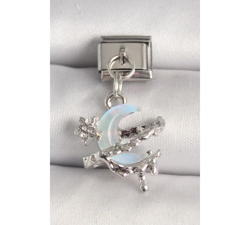 316L Çelik Gümüş Renk Mavi Mineli Hilal Model Nomination Charm - TJ-BC1297