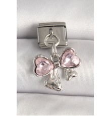 316L Çelik Gümüş Renk Pembe Zirkon Taşlı Fiyonk Model Nomination Charm - TJ-BC1298